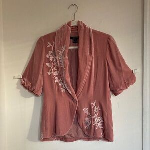 Karen Kane Silk Velvet Blazer Size S Boho Floral Embroidery Rushing Cottagecore